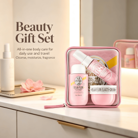 Pink Fragrance Body Care 3-Piece Travel Gift Set, Body Wash, Fragrance Spray & Body Cream, Tropical Floral Scent Travel Size Skincare Kit