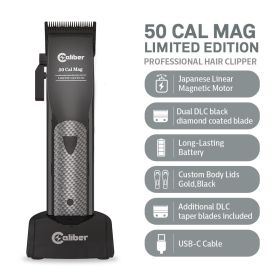 Caliber .50 Cal Mag Professional Hair Clipper with High Speed Japanese Linear Motor Limited Edition, Black