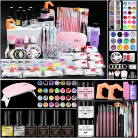 Acrylic Nail Kit with 3 Acrylic Powders, Monomer Liquid, Nail Art Glitter, UV LED Lamp, Gel Polish & Professional Nail Tools for DIY Extensions