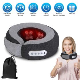Portable Rechargeable Neck Massager Pillow - Shiatsu Kneading (Forward/Reverse), 2 Heating Modes (104-122), 3 Speeds